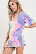 Choker neck tie-dye print casual top - Lavender Multi