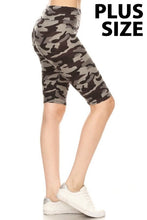 Plus Camo printed, high waisted, YOGA biker shorts - Grey Camo