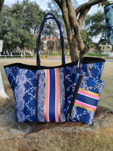 Blue Snake Pink/Gold Stripe Neoprene Tote