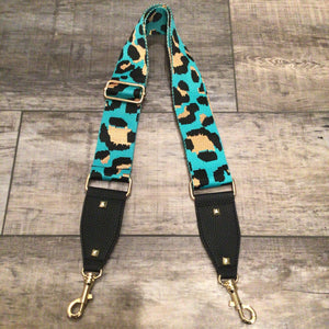 2" ADJUSTABLE ANIMAL PRINT BAG STRAP WITH VEGAN LEATHER  - PURPLE or TURQUOISE