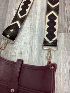 Merlot Vintage Vegan Leather Messenger Bag with Abstract Strap