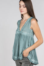 Sleeveless Knit Babydoll Top With Embrodiery - Blue Sage