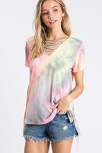 Tie dye cage detail short sleeve top - Purple Multi