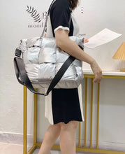 Metallic Weave Puffer Tote With Chain Handle  - Assorted Colors