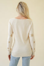 LIGHT WEIGHT GLITTER STAR SCREENED PULLOVER - NATURAL