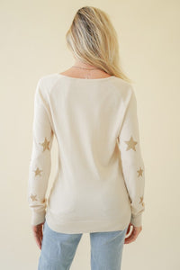 LIGHT WEIGHT GLITTER STAR SCREENED PULLOVER - NATURAL