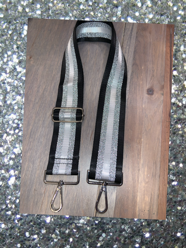 Black/White/Metallic Silver Stripe 2” Adjustable Handbag Strap