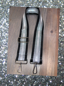Black/White/Metallic Silver Stripe 2” Adjustable Handbag Strap