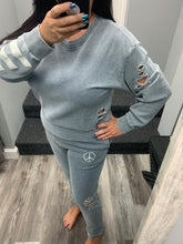 Ocean Drive Washed Denim French Terry Jogger W/  Peace Appliqué