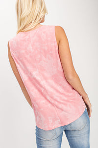 V-NECK, SLEEVELESS, SPAGHETTI STRAP DETAIL, TIE DYE - PINK