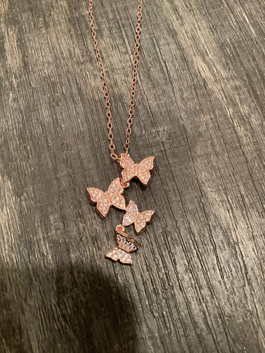 🦋 Cascading Butterflies 18 inch Necklace - Rose Gold