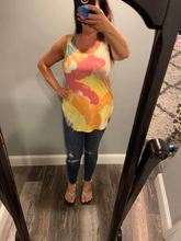 SLEEVELESS TIE DYE PRINT TERRY DEEP U-NECK TOP - ASSORTED COLORS