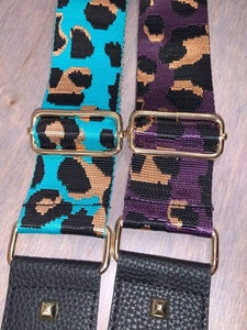 2" ADJUSTABLE ANIMAL PRINT BAG STRAP WITH VEGAN LEATHER  - PURPLE or TURQUOISE