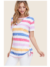 KEYHOLE V-NECK STRIPED TOP