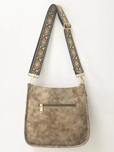 Vegan Leather Messenger Bag w/ Multi Abstract Strap - Grey or Gold