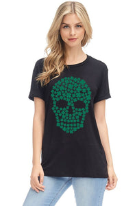🍀 CLOVER SKULL ST PATRICK'S DAY GRAPHIC, ROUND NECK TEE