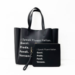 I Speak Fluid Italian Vegan Leather Tote - Black or Cream