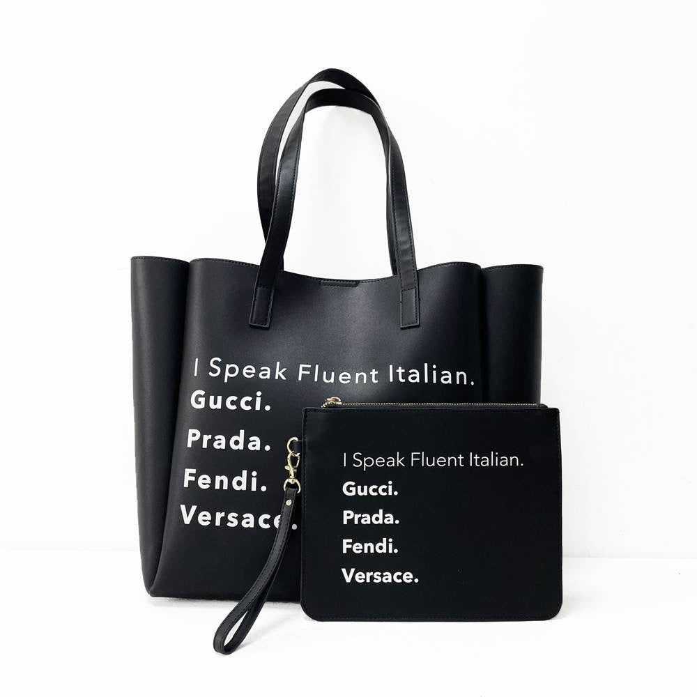 I Speak Fluid Italian Vegan Leather Tote - Black or Cream