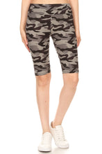 Plus Camo printed, high waisted, YOGA biker shorts - Grey Camo