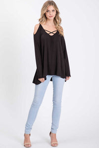 Knit top featuring an open-shoulder design and round neckline - Burgundy Or Black