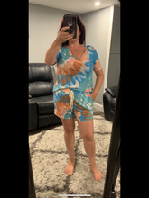 TIE DYE FRENCH TERRY CASUAL SHORTS WITH TWILL TAPE DRAWSTRING AND SIDE POCKETS - MINT/PINK