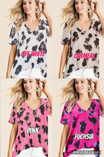LEOPARD PRINT LOW GAUGE DEEP U-NECK TOP - Assorted Colors