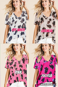LEOPARD PRINT LOW GAUGE DEEP U-NECK TOP - Assorted Colors