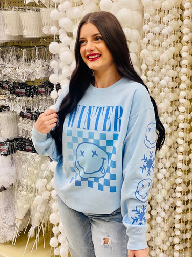 Winter Checkered Happy Sweatshirt W Sleeve Details