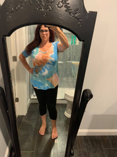 CIRCULAR TIE DYE PRINT V NECK TOP - PEACH/BLUE