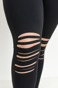 Mono B RED - Highwaist Shredded Knee Laser-Cut Leggings