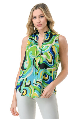 ARIELLA RUFFLE NECK TANK TOP - MULTI