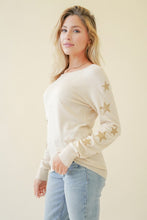 LIGHT WEIGHT GLITTER STAR SCREENED PULLOVER - NATURAL