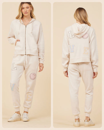 VINTAGE HAVANA COCONUT WHITE W/ PATCHES ZIP UP HOODIE