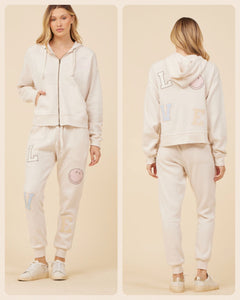 VINTAGE HAVANA COCONUT WHITE W/ PATCHES ZIP UP HOODIE