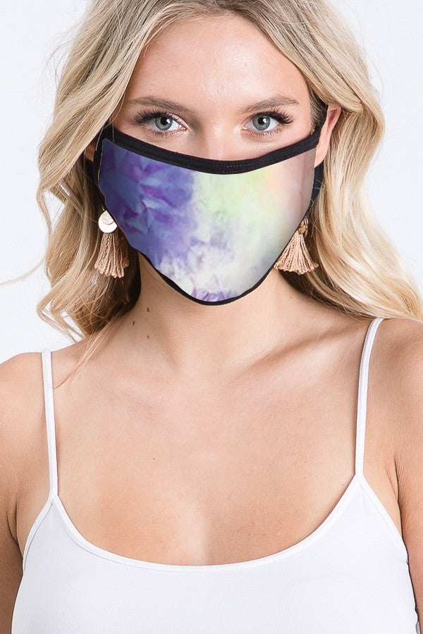REVERSIBLE AND WASHABLE TIE DYE PRINT FASHION FACE MASK - Purple lime mix 💜💚