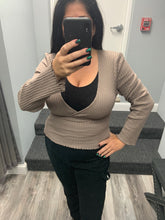 Vintage Havana Chestnut Surplice Ribbed Long Sleeve Top