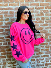 Black Glitter Happy Star Sleeve Sweatshirt - Black, Neon Pink or Light Pink