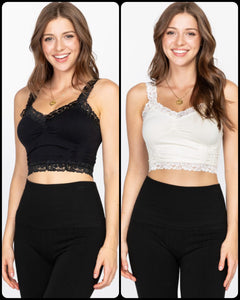 M. Rena Seamless Lace Trim Corset Bralette - Black or Ivory