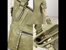 Vegan Leather Woven Flip Rivet Handbag Zipper Closure Crossbody Bag - Assorted Colors