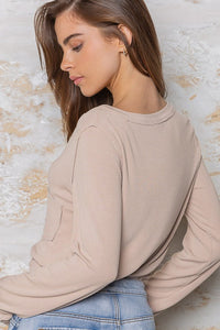 POL V-neck Buttondown Long sleeve top - Beige or Watermelon Pink