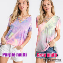 Tie dye cage detail short sleeve top - Purple Multi