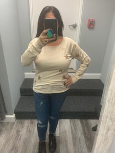 LIGHT WEIGHT GLITTER STAR SCREENED PULLOVER - NATURAL