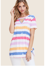 KEYHOLE V-NECK STRIPED TOP