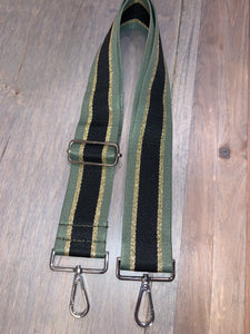 💚🖤 Olive/Black/Metallic Gold Stripe 2” Adjustable Handbag Strap