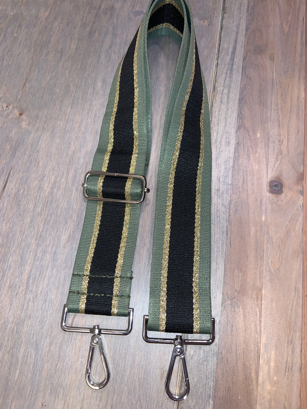 💚🖤 Olive/Black/Metallic Gold Stripe 2” Adjustable Handbag Strap