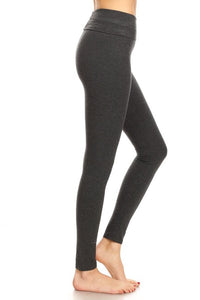 T-PARTY BASIC FOLDOVER LONG SOLID LEGGINGS - BLACK