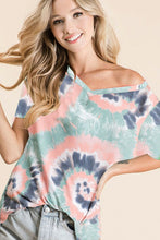 TIE DYE PRINT TERRY V NECK TOP - ASSORTED COLORS