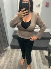 Vintage Havana Chestnut Surplice Ribbed Long Sleeve Top