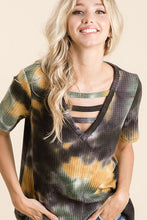 TIE DYE THERMAL WAFFLE V NECK TOP WITH STRAPPED - ASSORTED COLORS