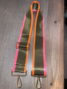 💚💗🧡 Olive/Pink or Olive/Pink/Orange Stripe 2” Adjustable Handbag Strap
